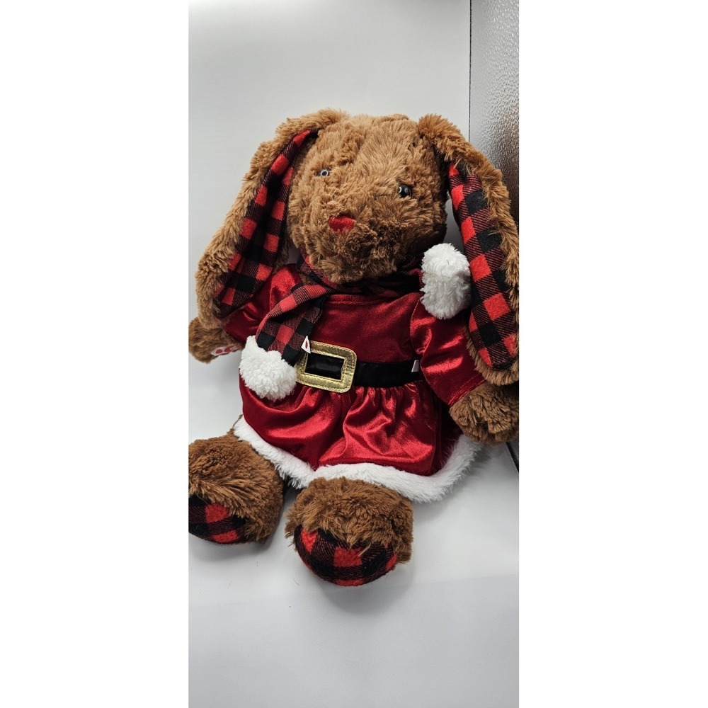 Build A Bear Pawlette Bunny with Santa Dress Buffalo Check Plaid Plush Custom